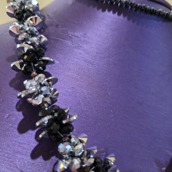 Vintage Black Silver Crystal Bead 3 Piece Convertible Statement Runway Necklace - Picture 11 of 17